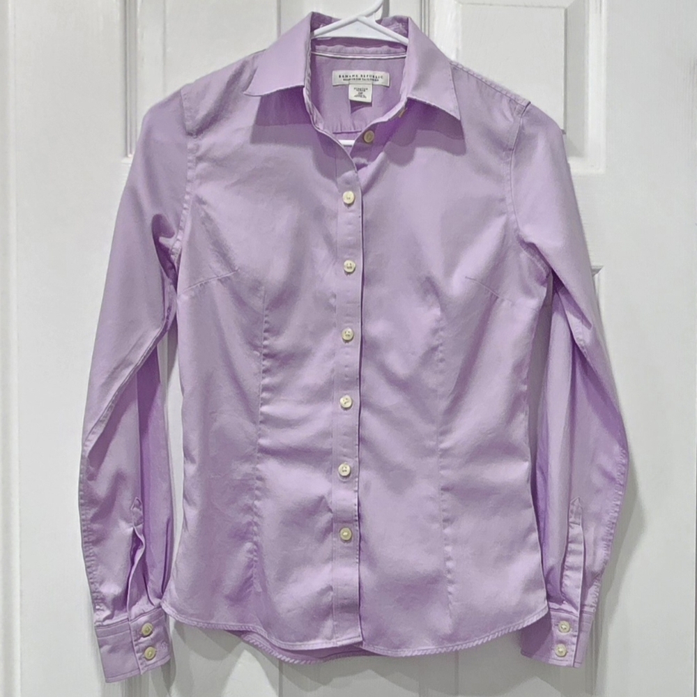 Banana Republic Womens Lavender Purple Non Iron Button Down Shirt Sz 0 Petite 0P